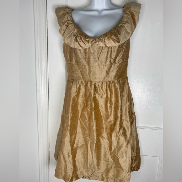 Lulakate Dresses & Skirts - LULAKATE Gold Ruffled Sleeveless Cocktail Dress